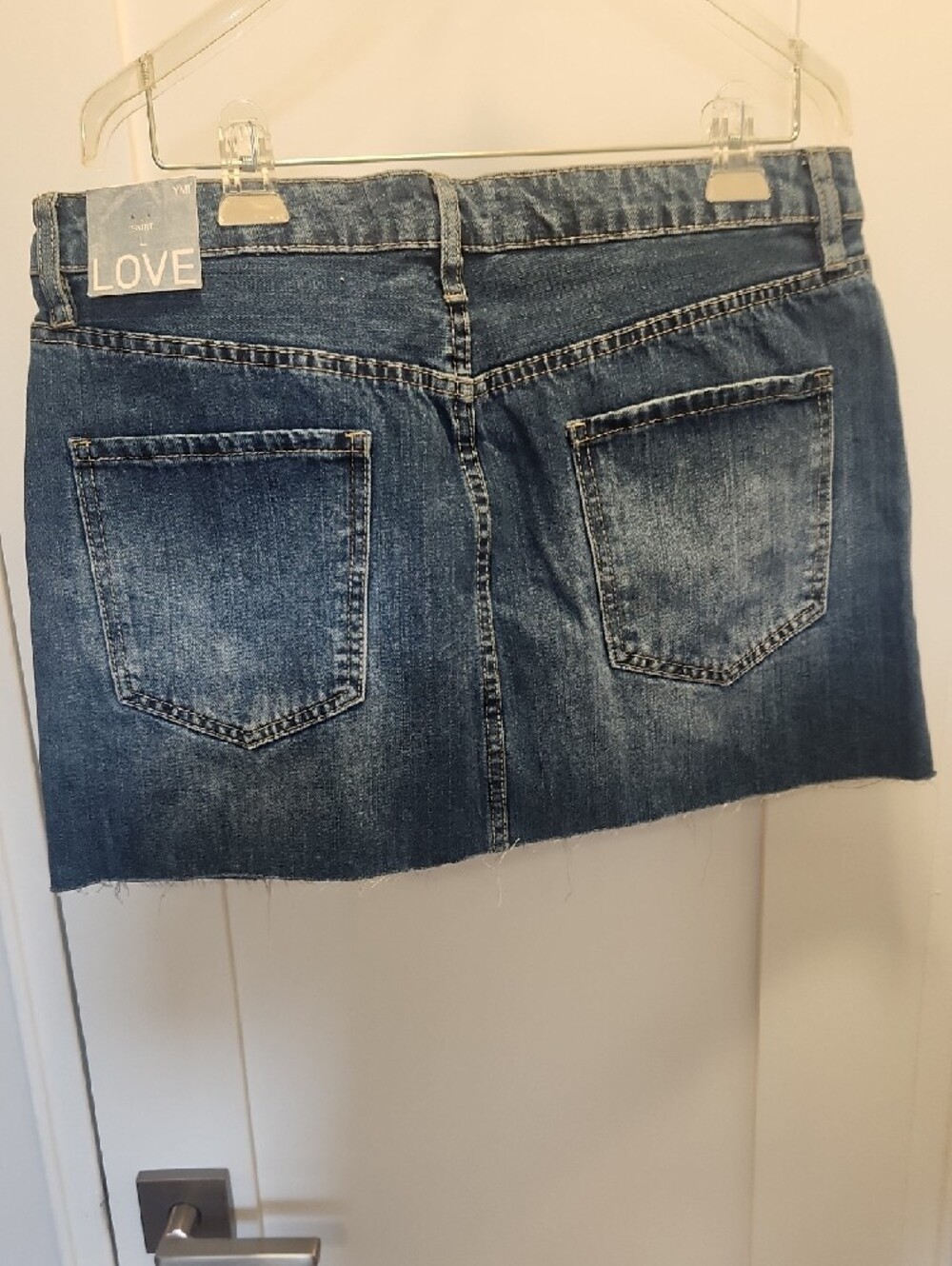 YMI Medium Wash Denim Mini Skirt with Raw Hem - Picture 2 of 6